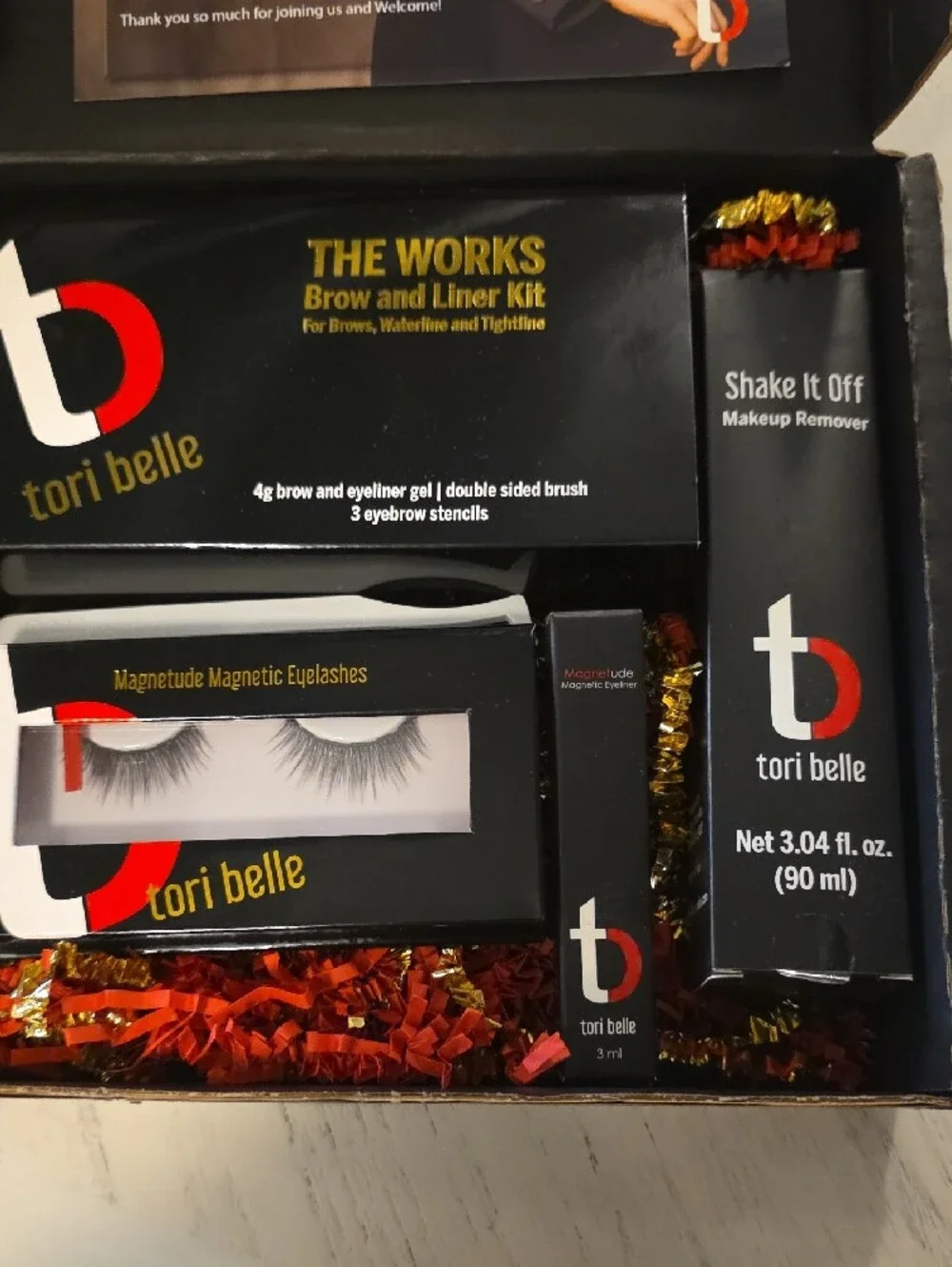 Tori Belle 'The Works' Brow and Liner Kit in Black & Red Packaging